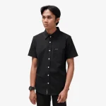 KEMEJA POLOS PRIA KATUN LENGAN PENDEK CASUAL HITAM FRIDAY KILLER | ALFORD BLACK SS