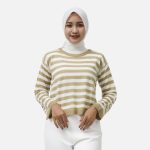 SWEATER CARDIGAN RAJUT KNITWEAR WANITA GARIS GARIS COKLAT FRIDAY KILLER GIRL | LULLA BROWN