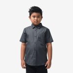 KEMEJA ANAK KATUN LENGAN PENDEK POLOS ABU ABU GELAP FRIDAY KILLER | REZETTA KIDS DG