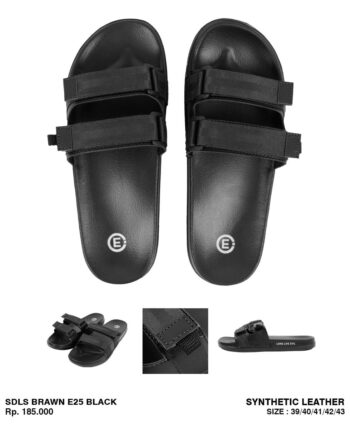 SANDAL SLIDE KULIT SINTETIS CASUAL PRIA SIMPLE HITAM EVIL ARMY | BRAWN E25 BLK