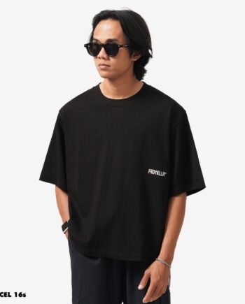 KAOS BOXY CUT PRIA KATUN 16s COMBED CASUAL LENGAN PENDEK SIMPLE HITAM FRIDAY KILLER| DECK BOXY BLACK