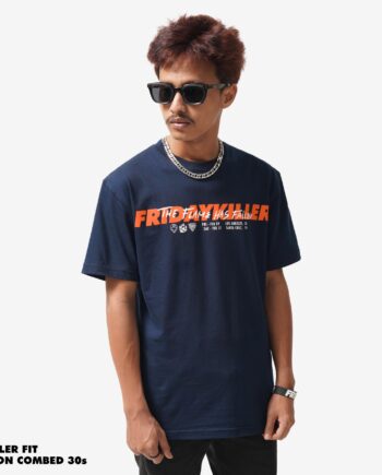 KAOS KATUN COMBED 30s PRIA POP PUNK SERIES LENGAN PENDEK NAVY FRIDAY KILLER | THE FLAME NAVY