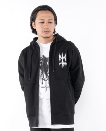 JAKET HOODIE ZIPPER KATUN FLEECE 280g CASUAL PRIA WANITA HITAM ORIGINAL MATERNAL DISASTER | MELTAE