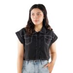 KEMEJA WANITA CROP TOP V NECK FRIDAY KILLER GIRL | KATTY BLACK